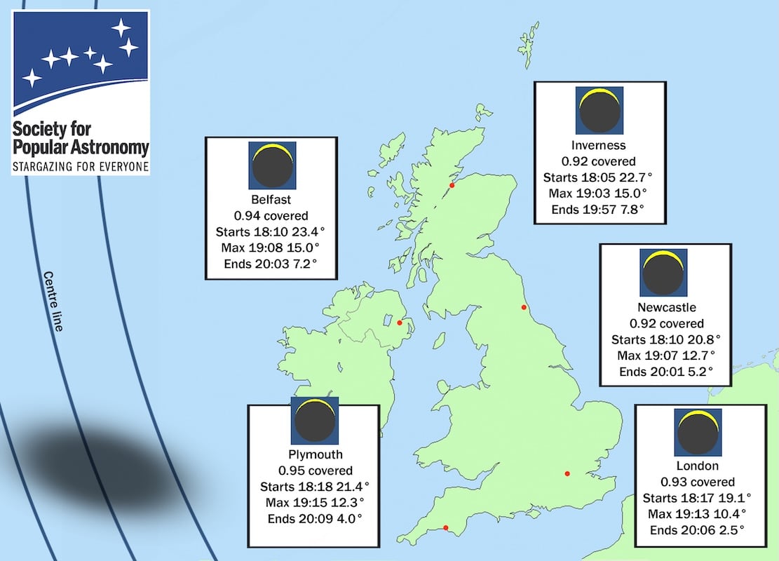 Path of eclipse in UK